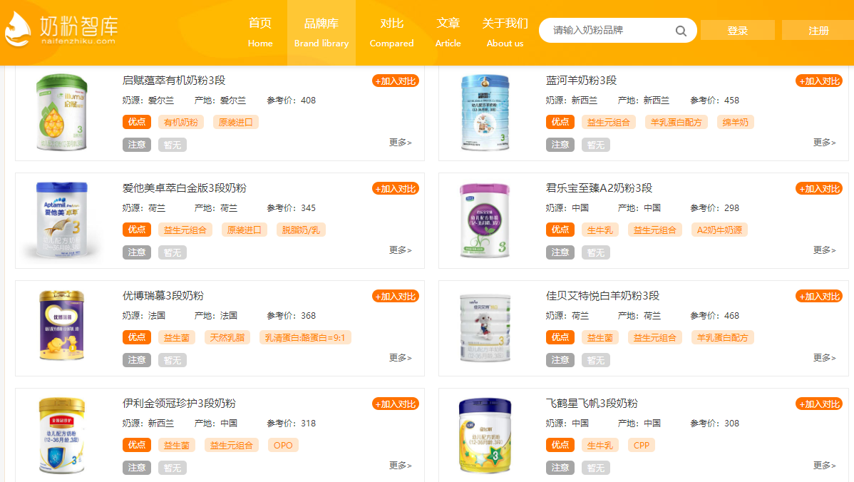 奶粉智库网：提供1300多个奶粉信息的查询和对比