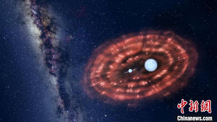 中澳天文学家合作观测到完成共有包层抛射的双星系统的艺术想象图。　喻京川 绘图 摄