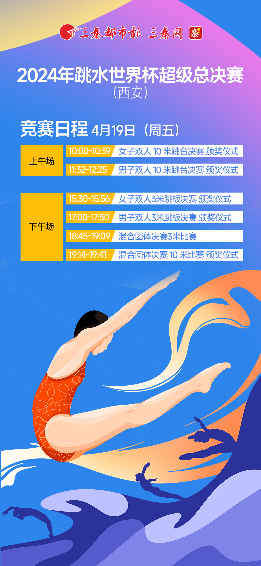 【4月19年2024年跳水世界杯超级总决赛（西安）竞赛日程
