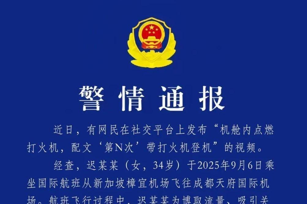 女子炫耀“第N次带打火机登机”，警方通报