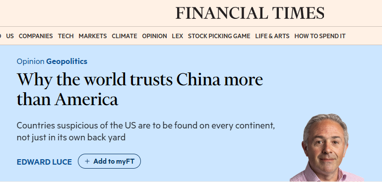 全球媒体聚焦 | “为什么世界更信任中国 而非美国”