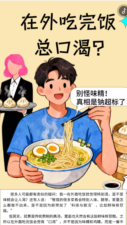 H5丨在外吃完饭总口渴？别怪味精！真相是钠超标了